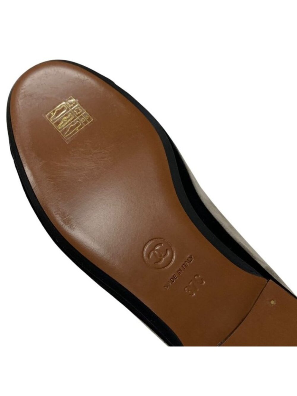 Chanel Flat Shoes Suede Gray Black Gold Coco Mark Loafers - Picture 8 of 10